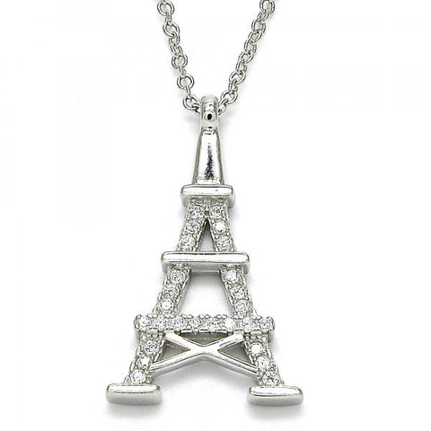 Collares con Dije 04.336.0093.16 Plata Rodinada, Diseño de Torre Eiffel, con Zirconia Cubica Blanca, Pulido, Rodinado