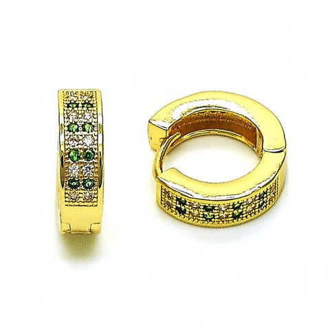 Argolla Huggie 02.195.0104.4.15 Oro Laminado, con Micro Pave Verde y Blanca, Pulido, Dorado