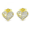Arete Dormilona 02.283.0034 Oro Laminado, Diseño de Corazon, con Micro Pave Blanca, Pulido, Dorado