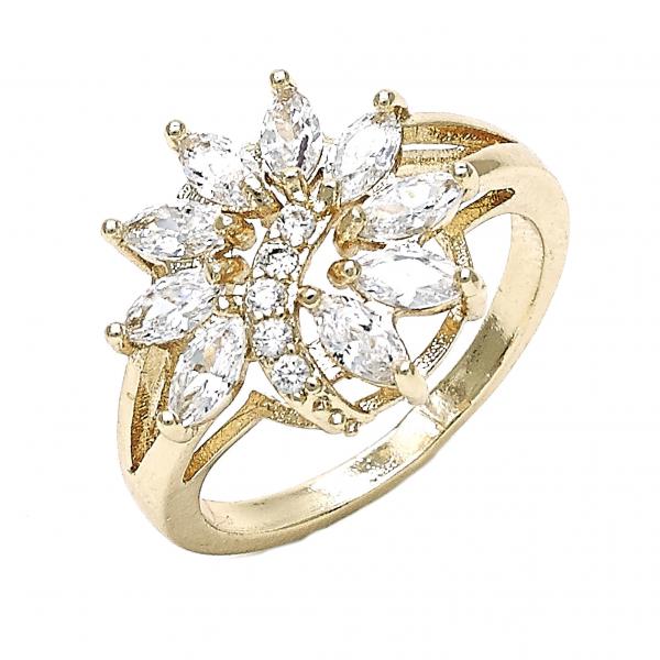 Anillo Multi Piedra 01.210.0097.07 Oro Laminado, Diseño de Flor, con Zirconia Cubica Blanca, Pulido, Dorado