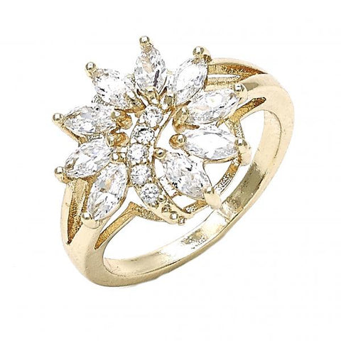 Anillo Multi Piedra 01.210.0097.07 Oro Laminado, Diseño de Flor, con Zirconia Cubica Blanca, Pulido, Dorado