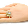 Anillo Multi Piedra 01.283.0019.08 Oro Laminado, Diseño de Flor, con Zirconia Cubica Blanca, Pulido, Dorado