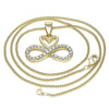 Collares con Dije 04.380.0004.20 Oro Laminado, Diseño de Corazon y Infinito, Diseño de Corazon, con Cristal Blanca, Pulido, Dorado