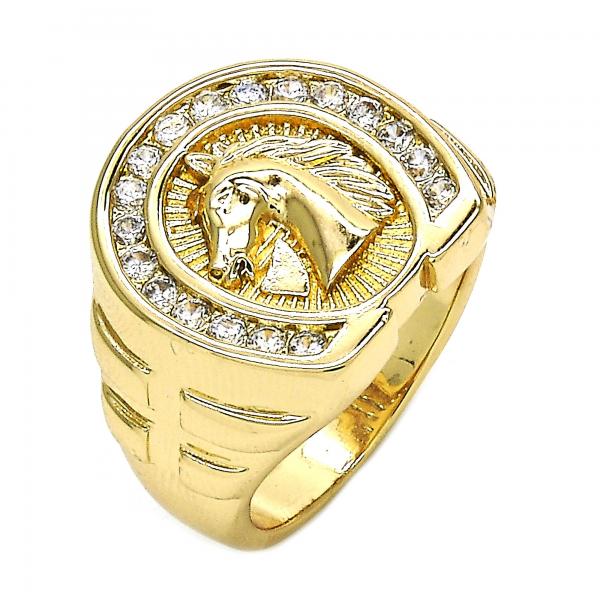 Anillo de Hombre 01.316.0001.10 Oro Laminado, Diseño de Caballo, con Zirconia Cubica Blanca, Pulido, Dorado