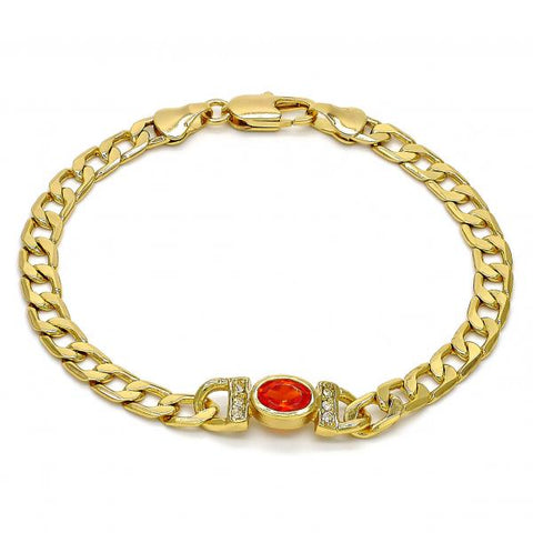 Pulsera Elegante 03.59.0030.1.08 Oro Laminado, Diseño de Cubana, con Zirconia Cubica Topacio y CristalBlanca, Pulido, Dorado