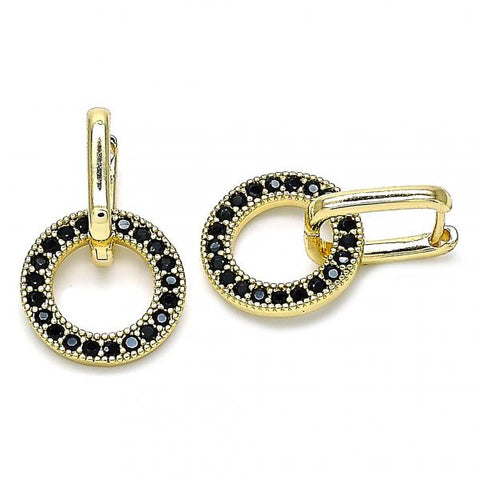 Argolla Huggie 02.210.0486.3.12 Oro Laminado, con Zirconia Cubica Negro, Pulido, Dorado