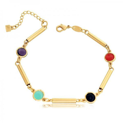 Pulsera Elegante 03.32.0175.07 Oro Laminado, Diseño de Bambu, con Cristal Multicolor, Pulido Multicolor, Dorado