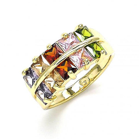 Anillo Multi Piedra 01.346.0020.1.08 Oro Laminado, con Zirconia Cubica Multicolor, Pulido, Dorado