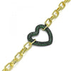 Pulsera Elegante 03.341.0054.4.07 Oro Laminado, Diseño de Paperclip y Corazon, Diseño de Paperclip, con Micro Pave Verde, Pulido, Rodinado Negro