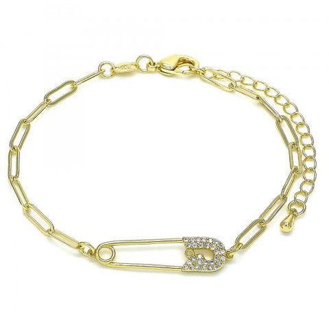 Pulsera Elegante 03.313.0035.07 Oro Laminado, Diseño de Paperclip, con Micro Pave Blanca, Pulido, Dorado