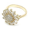 Anillo Multi Piedra 01.210.0105.06 Oro Laminado, Diseño de Flor, con Zirconia Cubica Blanca, Pulido, Dorado