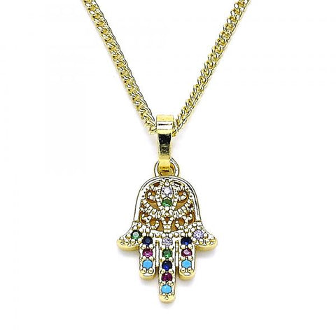 Collares con Dije 04.210.0057.1.20 Oro Laminado, Diseño de Mano de Dios, con Micro Pave Multicolor, Pulido, Dorado