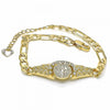 Pulsera Elegante 03.351.0048.07 Oro Laminado, Diseño de San Benito, con Cristal Blanca, Diamantado, Dorado