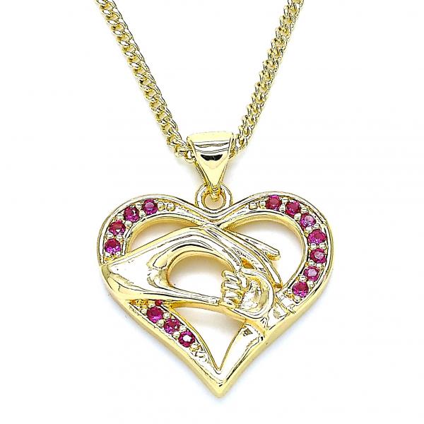 Collares con Dije 04.156.0337.1.20 Oro Laminado, Diseño de Corazon y Manos, Diseño de Corazon, con Micro Pave Rubi, Pulido, Dorado