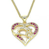 Collares con Dije 04.156.0337.1.20 Oro Laminado, Diseño de Corazon y Manos, Diseño de Corazon, con Micro Pave Rubi, Pulido, Dorado