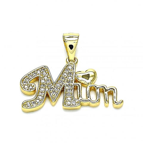 Dije Elegante 05.342.0021 Oro Laminado, Diseño de Mama y Corazon, Diseño de Mama, con Micro Pave Blanca, Pulido, Dorado
