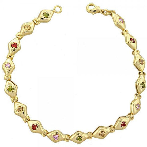 Pulsera Elegante 5.026.014 Oro Laminado, con Zirconia Cubica Multicolor, Pulido, Dorado