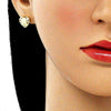 Juego de Arete y Dije de Adulto 10.199.0068.2 Oro Laminado, Diseño de Corazon, con Micro Pave Granate y Blanca, Pulido, Dorado