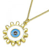 Collares con Dije 04.313.0063.20 Oro Laminado, Diseño de Ojo Griego y Sol, Diseño de Ojo Griego, Esmaltado Blanco, Dorado