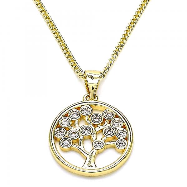 Collares con Dije 04.156.0386 Oro Laminado, Diseño de Arbol, con Zirconia Cubica Blanca, Pulido, Dorado