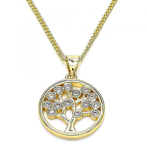 Collares con Dije 04.156.0386 Oro Laminado, Diseño de Arbol, con Zirconia Cubica Blanca, Pulido, Dorado
