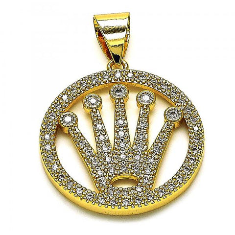 Dije Elegante 05.342.0112 Oro Laminado, Diseño de Corona, con Micro Pave Blanca y Zirconia CubicaBlanca, Pulido, Dorado