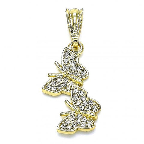 Dije Elegante 05.351.0187.1 Oro Laminado, Diseño de Mariposa, con Cristal Blanca, Pulido, Dorado