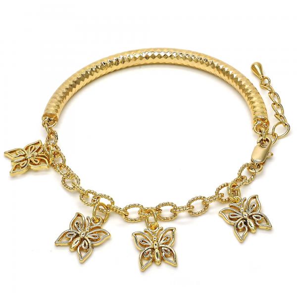 Pulsera de Dije 03.63.1816.08 Oro Laminado, Diseño de Mariposa y Hueco, Diseño de Mariposa, Diamantado, Dorado