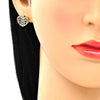 Arete Dormilona 02.156.0476 Oro Laminado, Diseño de Corazon, con Micro Pave Blanca, Pulido, Dorado