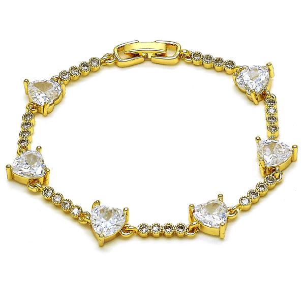 Pulsera Elegante 03.283.0312.07 Oro Laminado, Diseño de Corazon, con Zirconia Cubica Blanca, Pulido, Dorado