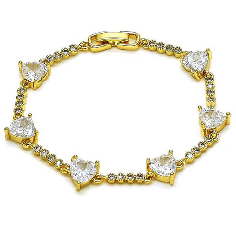 Pulsera Elegante 03.283.0312.07 Oro Laminado, Diseño de Corazon, con Zirconia Cubica Blanca, Pulido, Dorado