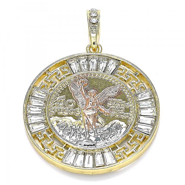 Dije Religioso 05.380.0026 Oro Laminado, Diseño de Moneda Centenario y Angel, Diseño de Moneda Centenario, con Cristal Blanca, Pulido, Dorado