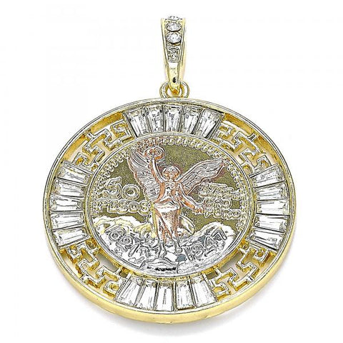 Dije Religioso 05.380.0026 Oro Laminado, Diseño de Moneda Centenario y Angel, Diseño de Moneda Centenario, con Cristal Blanca, Pulido, Dorado