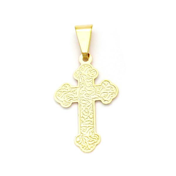 Dije Religioso 05.02.0065 Oro Laminado, Diseño de Cruz, Pulido, Dorado