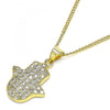 Collares con Dije 04.156.0395.20 Oro Laminado, Diseño de Mano de Dios, con Micro Pave Blanca, Pulido, Dorado