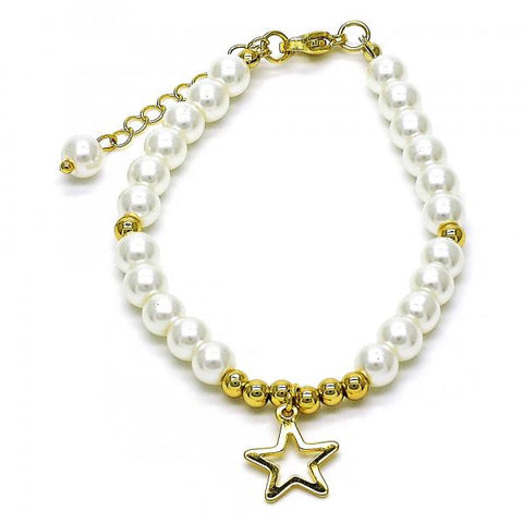 Pulsera Elegante 03.405.0018.07 Oro Laminado, Diseño de Estrella y Bola, Diseño de Estrella, con Perla Marfil, Pulido, Dorado