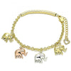 Pulsera de Dije 03.351.0104.07 Oro Laminado, Diseño de Elefante, Diamantado, Tricolor