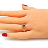 Anillo Multi Piedra 01.284.0052.1.09 Oro Laminado, con Zirconia Cubica Granate y Blanca, Pulido, Dorado