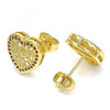 Arete Dormilona 02.156.0468.2 Oro Laminado, Diseño de Corazon, con Micro Pave Granate, Pulido, Dorado