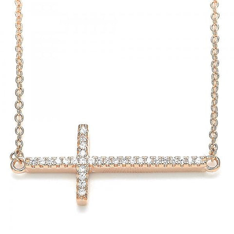 Collares con Dije 04.336.0181.1.16 Plata Rodinada, Diseño de Cruz, con Zirconia Cubica Blanca, Pulido, Oro Rosado