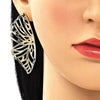 Arete Dormilona 02.213.0418 Oro Laminado, Diseño de Mariposa, Pulido, Dorado