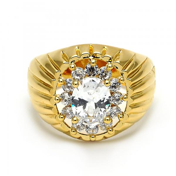 Anillo Multi Piedra 01.155.0031.09 Oro Laminado, Diseño de Flor, con Zirconia Cubica Blanca, Diamantado, Dorado