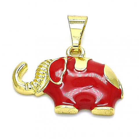 Dije Elegante 05.253.0120.1 Oro Laminado, Diseño de Elefante, Esmaltado Rojo, Dorado