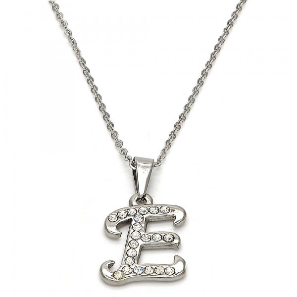Collares con Dije 04.238.0004.1.18 Acero Inoxidable, Diseño de Iniciales y Rolo, Diseño de Iniciales, con Cristal Blanca, Pulido, Acero