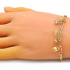 Pulsera de Dije 03.63.2254.08 Oro Laminado, Diseño de Elefante y Paperclip, Diseño de Elefante, con Cristal Blanca, Pulido, Dorado