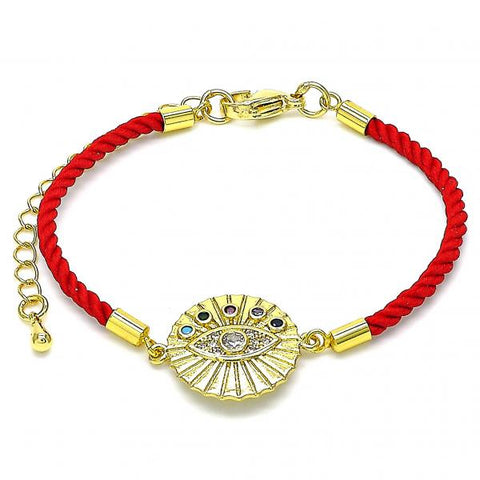 Pulsera Elegante 03.381.0016.06 Oro Laminado, Diseño de Ojo Griego, con Zirconia Cubica Multicolor y Micro PaveBlanca, Pulido, Dorado