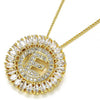 Collares con Dije 04.210.0010.20 Oro Laminado, Diseño de Iniciales, con Zirconia Cubica Blanca, Pulido, Dorado