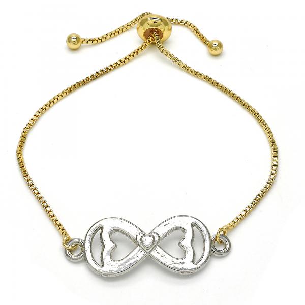 Pulsera Bolo Ajustable 03.63.1839.10 Oro Laminado, Diseño de Infinito y Corazon, Diseño de Infinito, Pulido, Dos Tonos