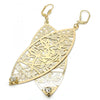Arete Colgante 68.003 Oro Laminado, Diseño de Oja y Libelula, Diseño de Oja, con Cristal Blanca, Diamantado, Dorado