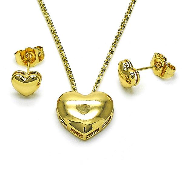 Juego de Arete y Dije de Adulto 10.156.0472 Oro Laminado, Diseño de Corazon, Pulido, Dorado